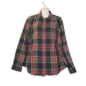 LL Bean Womens Medium Scotch Plaid Button Up Shirt Relaxed Fit Flannel Christmas